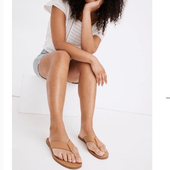 NWT Madewell Size 9.5 THE BOARDWALK CHUNKY THONG SANDAL tan leather comfy flat - Picture 2 of 8
